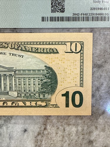 Super Repeater Fancy Serial Number 47474747 2013 $10 FRN Atlanta PMG64EPQ - Picture 9 of 9