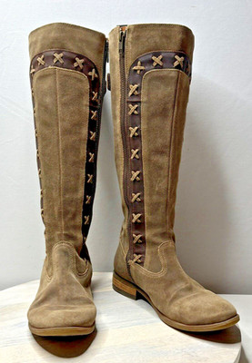 Born Albi Avola Brown Suede Leather Knee High Riding Boots Tall Zip Women 6