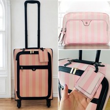Victoria’s Secret Carry-on Luggage Suitcase Stripe & Gift Makeup Cosmetic Case