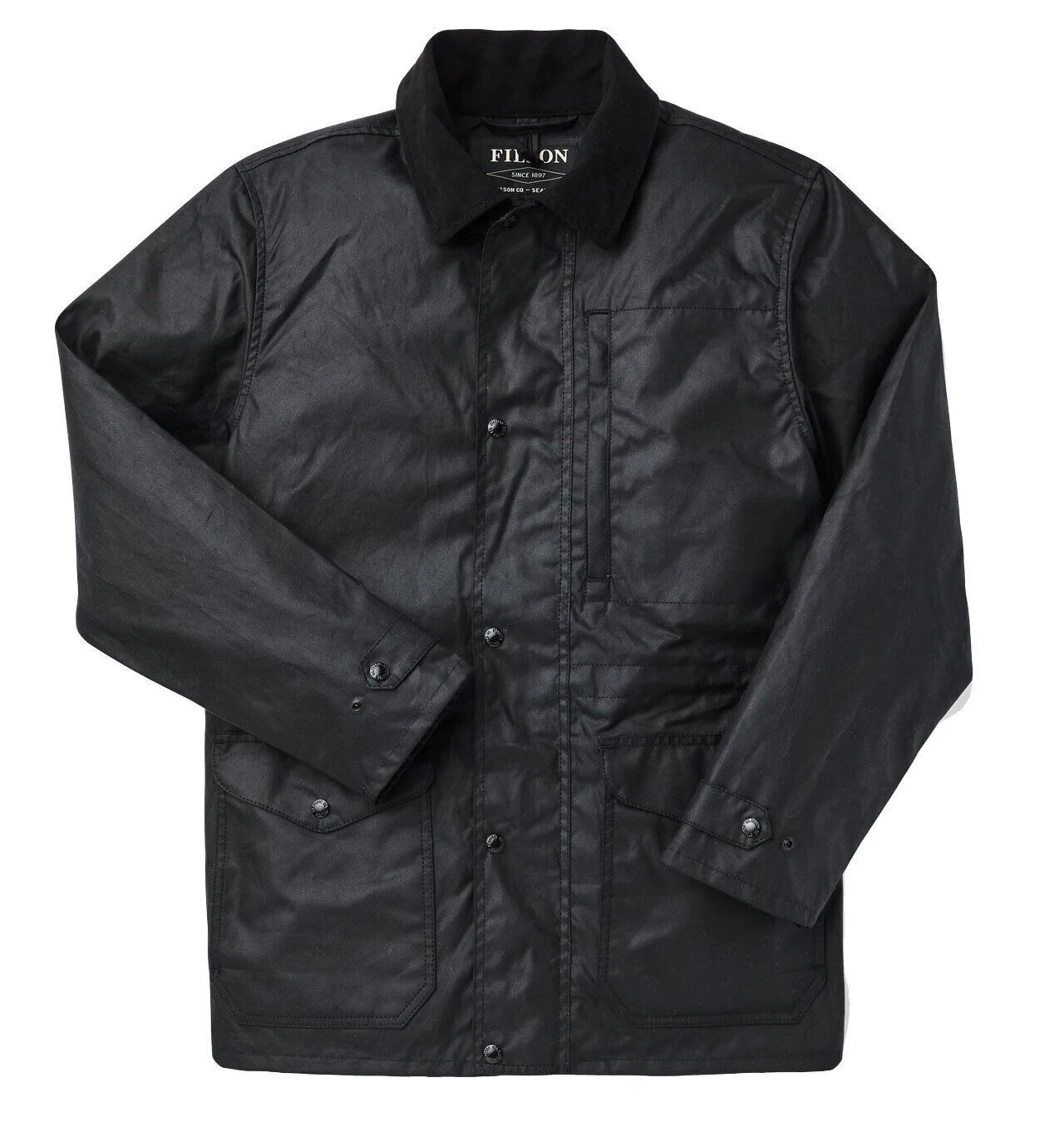 Filson Cover Cloth Mile Marker Coat Black Waxed Cotton Rain Jacket XXL 2XL NWT