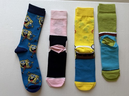 SpongeBob SquarePants Crew Socks 4-Pair Set Patrick Cartoon Nickelodeon Gift - Picture 2 of 2