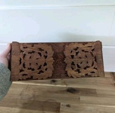 Vintage Wood Floral Design HAND CARVED Foldable Expandable Book HOLDER Stand