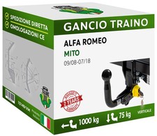 Per Alfa Romeo MITO 2 VOL 3-5 pt GPL 08-18 Gancio Verticale Estraibile