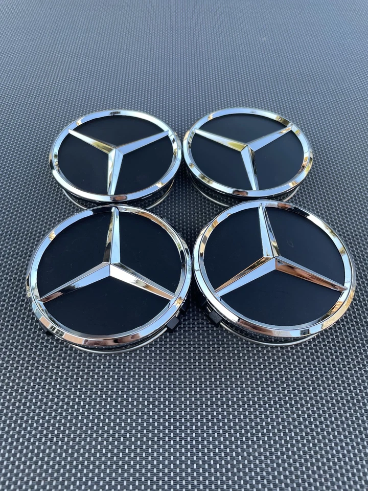 4x Mercedes Benz Center Caps Glossy Black 2.95Inch/75mm Fits Most Models - Image 2 of 4