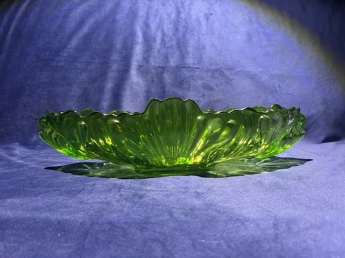 Stunning green flashed Jeanette glass gondola bowl.