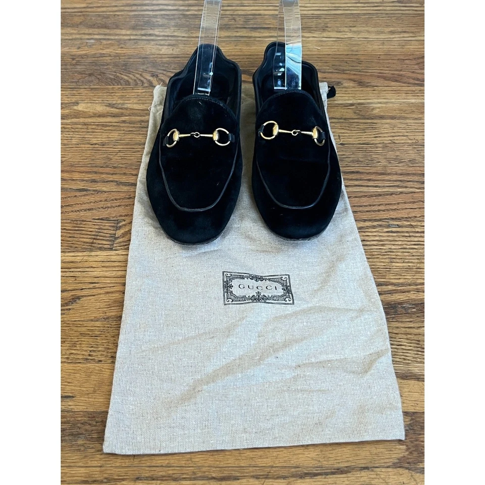 Черные бархатные замшевые мокасины GUCCI Horsebit без застежек женские размер ЕС 38 США 7,5 - Изображение 2 из 4