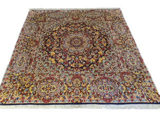 Living room oriental carpet hand knotted carpet Kirman 235 x 235 cm flowers carpet