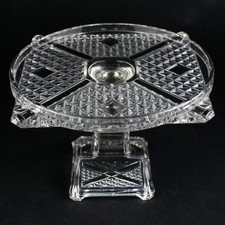 Adams Ashman Cake Stand, Antique Glass c1884 EAPG, Crossbar & Fine Cut 9"