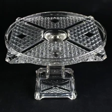 Adams Ashman Cake Stand, Antique Glass c1884 EAPG, Crossbar & Fine Cut 9"