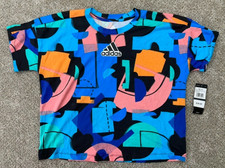 Adidas Shirt Youth Girl's Large 14 Blue Orange Black Print T-shirt Top - NWT