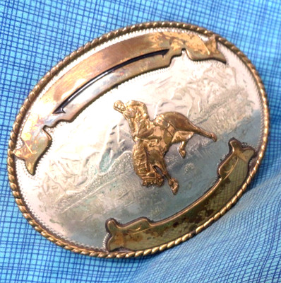 Western Bucking Horse Trophy Belt Buckle German Silver Vtg Comstock SS   .BLT268