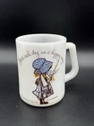 Vintage Holly Hobbie ‘Start Each Day In A Happy Way’ Milk Glass Mug