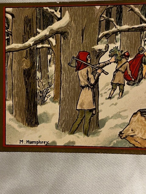 MAUD HUMPHREY 1912 FARM JOURNAL CHRISTMAS CARD, ENVELOPE; MEDIEVAL WINTER SCENE