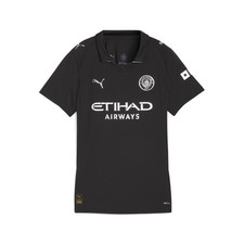 PUMA Manchester City Logo Collared Short Sleeve Soccer Jersey Womens Black  7803