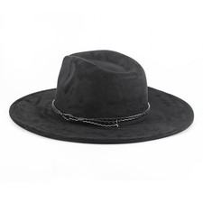 Brim Fedora Hat Western Mens Women Felt Hats Black