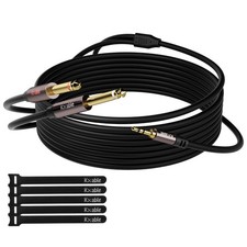 1/8 to Dual 1/4 Stereo Cable 25 Feet, 3.5mm TRS to 2 x 6.35mm TS Mono Y Split...
