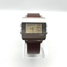 Fossil JR-9120 Big Tic Digital Watch Stainless Steel Brown Leather Strap Retro