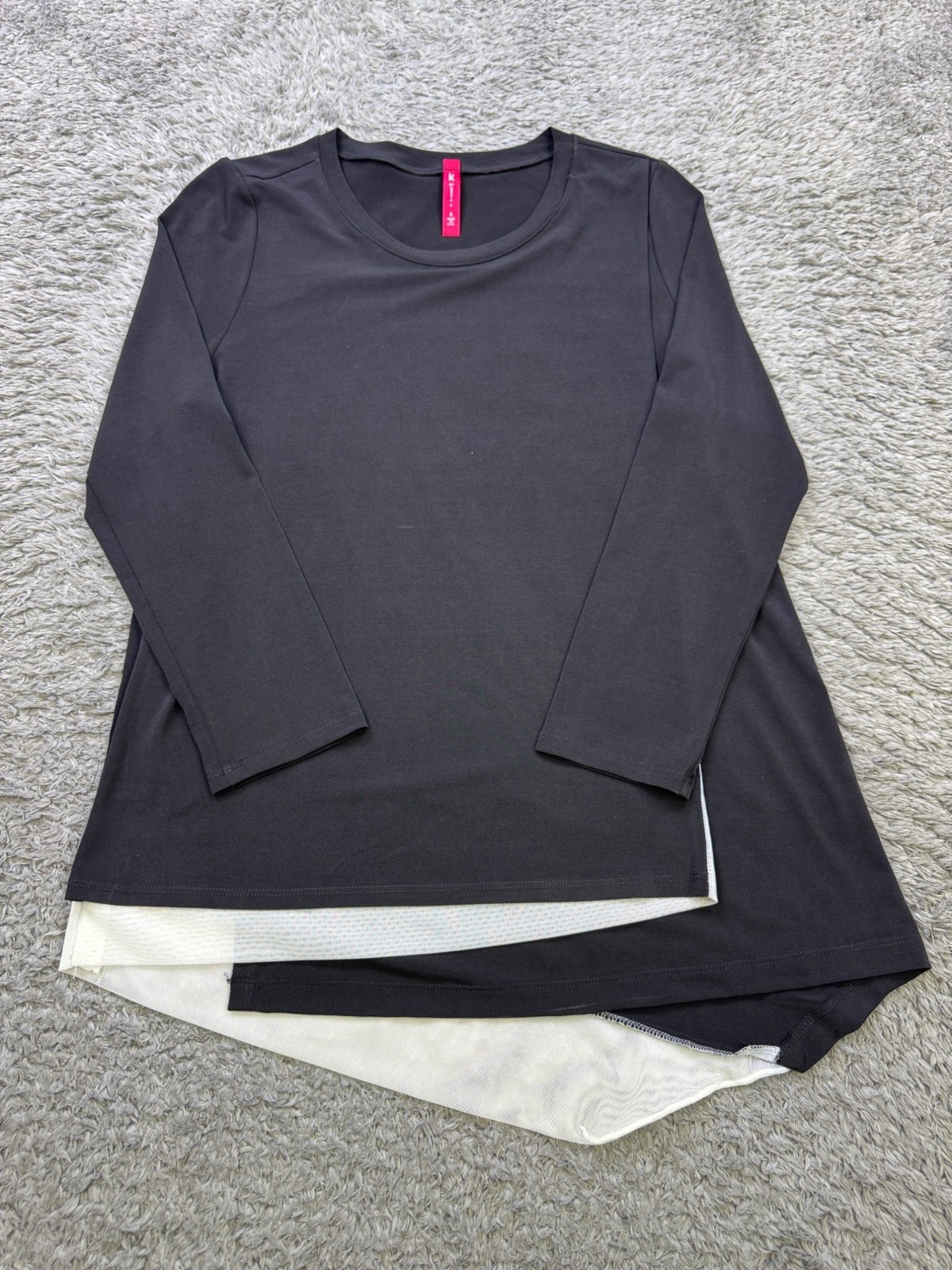 IC By Connie K Top Women Small Black Layered Asymmetric 3/4 Sleeve Tunic Blouse