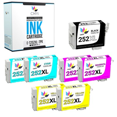 7-Pack CMYi Replacement T252XL Ink Cartridges for Epson Workforce WF-7720DTWF