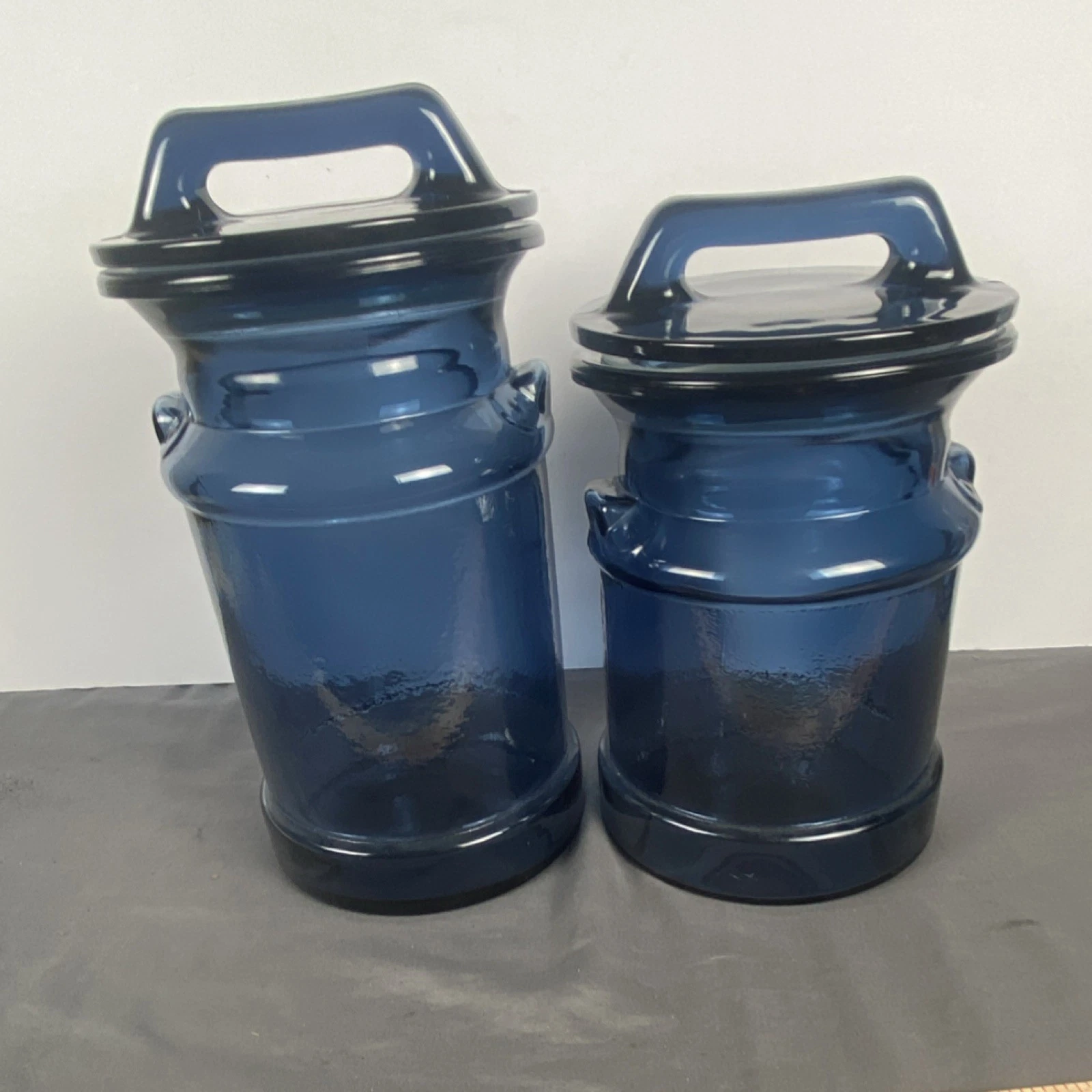 Vintage LE Smith cobalt blue canisters. 9 inch & 7 1/2 inch. Great shape