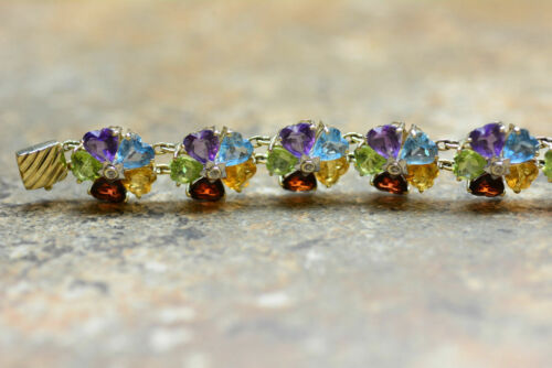 14K Yellow Gold 33cts Topaz Peridot Amethyst Bracelet Diamond Vintage - Picture 2 of 8
