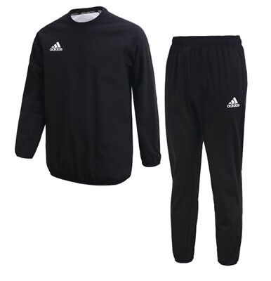 Adidas Men Crew Sauna Suit Set Training Black Sports Run Shirts