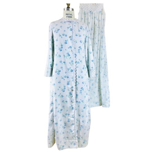 Vtg Christian Dior Peignoir M Set Maxi Lawn Cotton Nightgown Robe Saks 5th Ave - Picture 2 of 20
