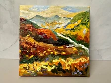 Oil Painting Franconia Notch Mountain landscape Original art Mini easel 4x4