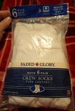 Faded Glory Boys Crew 6pk Socks Medium 9-2 1/2