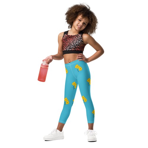 Kid's Leggings Spring Daffodils on Blue for ages 2T to 7 - Picture 8 of 33