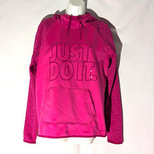 Nike Pink Therma-Fit Hoodie Just Do It Pullover, Medium, Polka Dot w Thumbholes