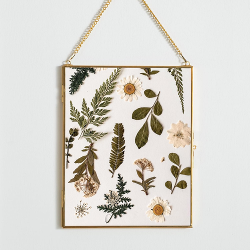 Brass Hanging Picture Frame,8X10 Double Glass Frame for Pressed Flowers, Clear D - Picture 10 of 12