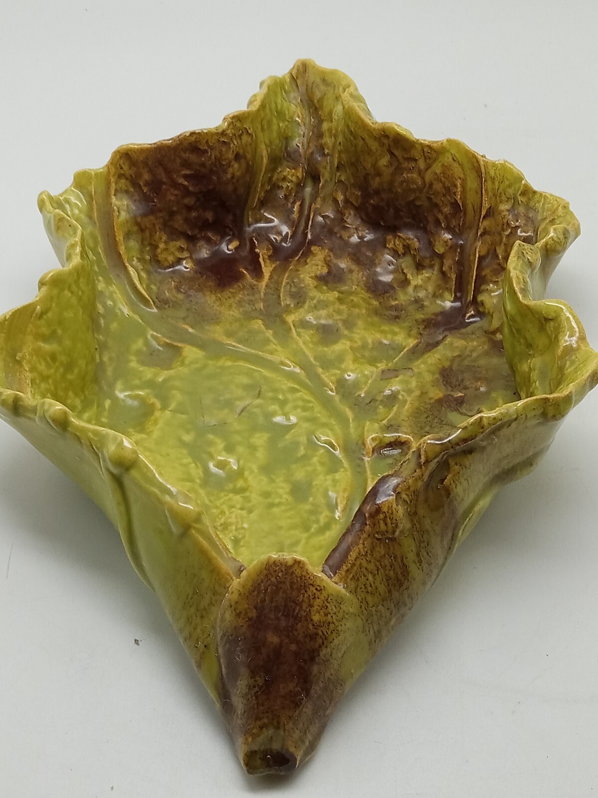 Clay Leaf Impressed Bowl Nice Glaze Realistic Colors Trinket/Candy/Nuts