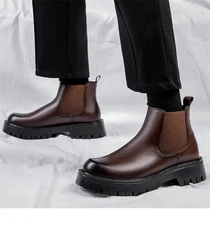 Retro Style Mens Pull on Chelsea Ankle Boots British Round Toe Thick-soled Shoes
