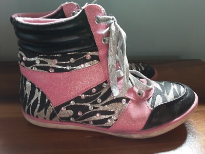 Justice Girls Hightop Sneakers Sz Black White And Pink GUC