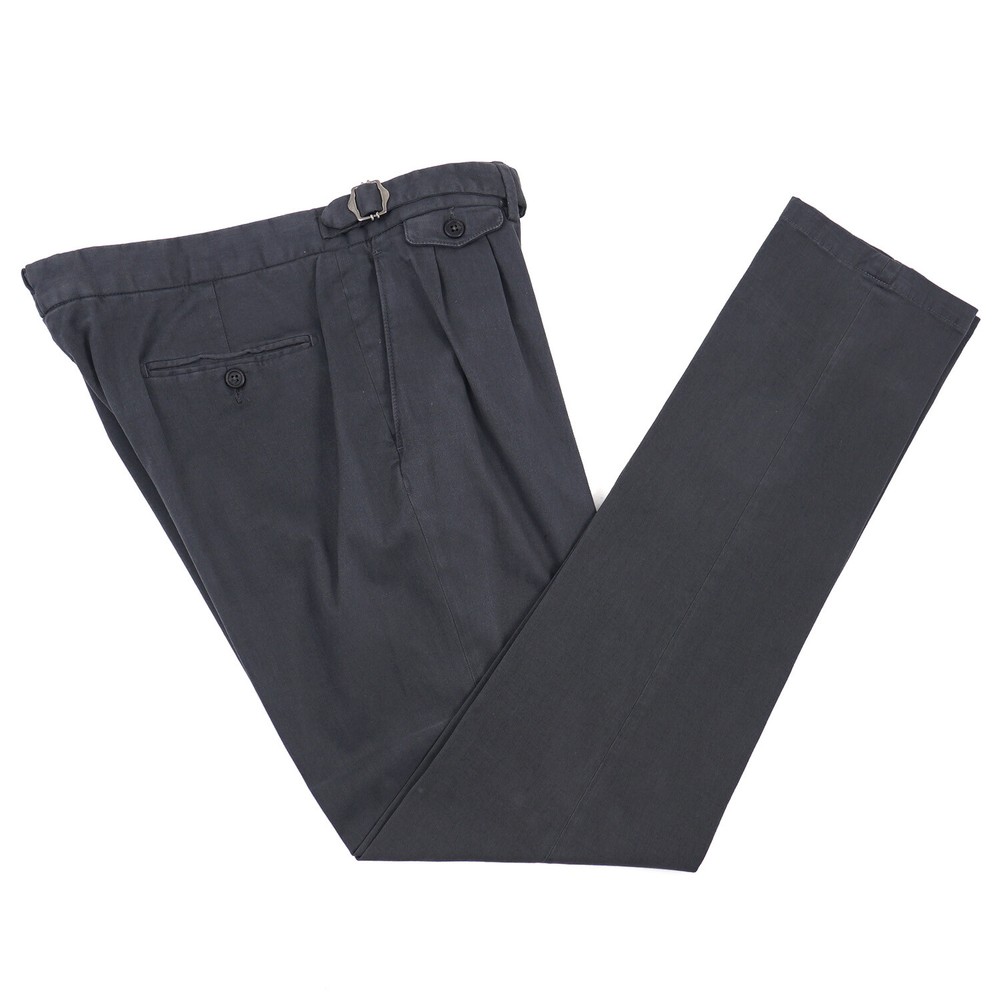 Luigi Borrelli Dark Gray Cotton Pants with Buckled Tab Garment-Washed 34 NWT