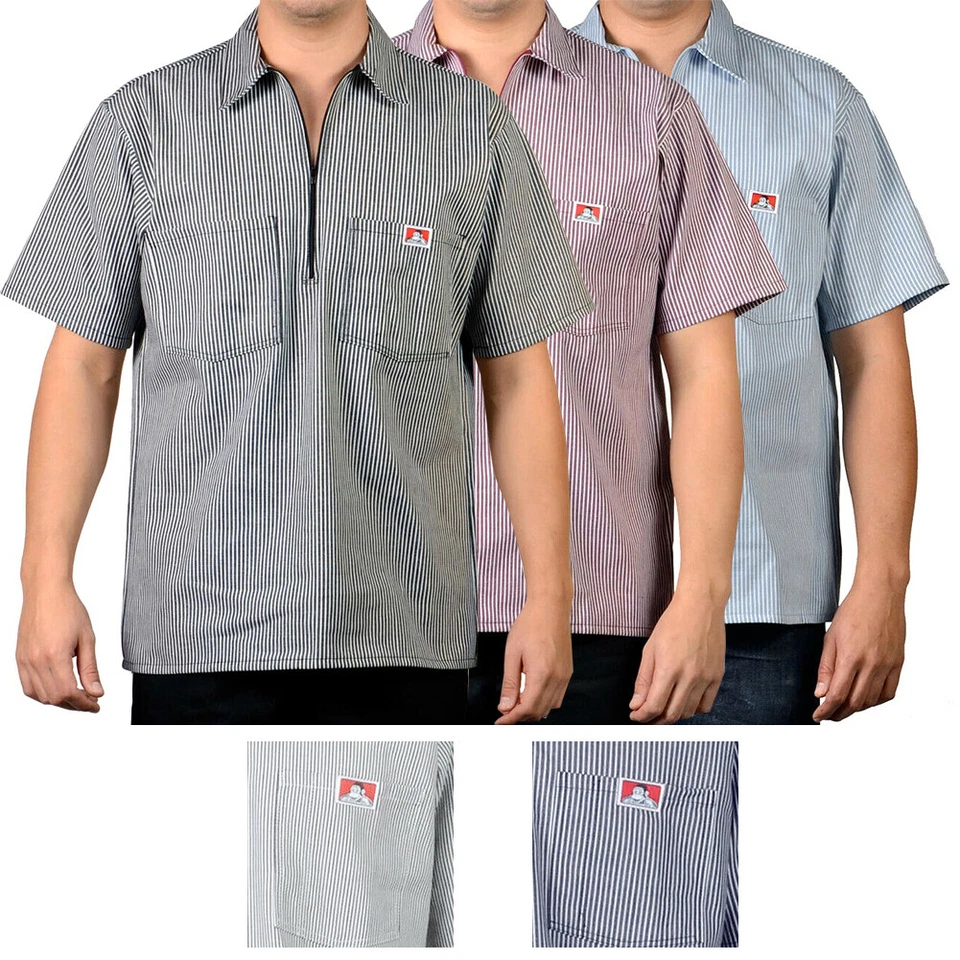 Ben Davis Men's Short Sleeve Shirt 1/2 Zip Cotton Blend 2 Front Pockets T-Shirt