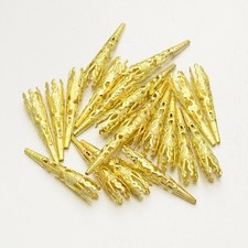 20 Long Beads Caps Cone Shape Gold Ornate Filigree 42mm Findings
