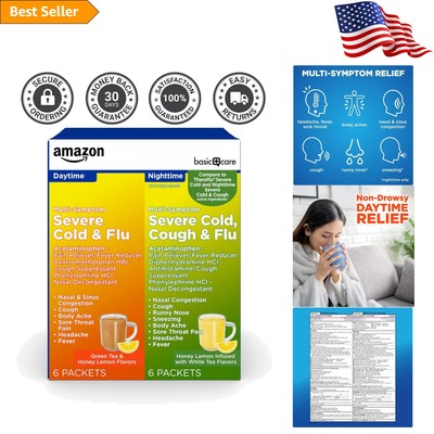 Basic Care Severe Cold Medicine Pack - Day & Night Remedies with Tea Flavor