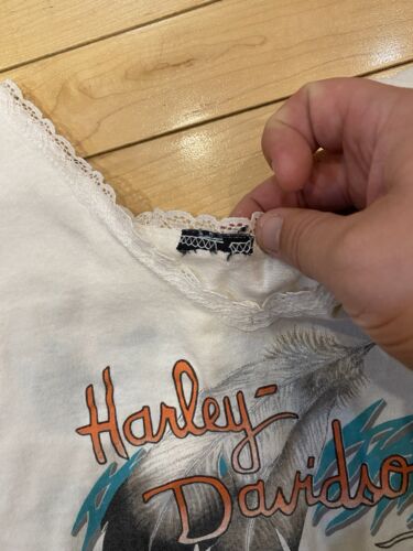 Vintage 3D Emblem Harley Davidson Womens XL Lace Trim Tank Top White - Picture 4 of 7