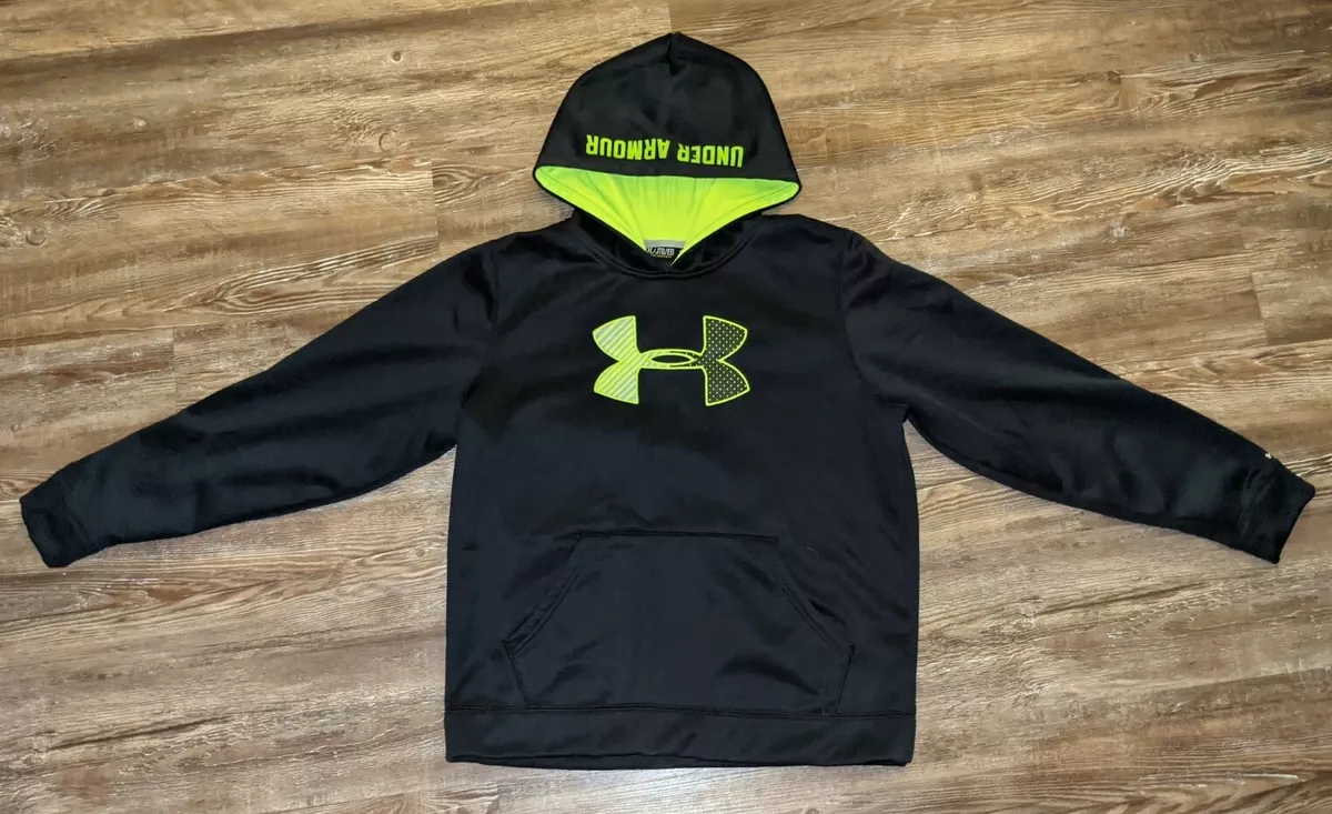 Under boys black fit hoodie with green logo Youth eBay