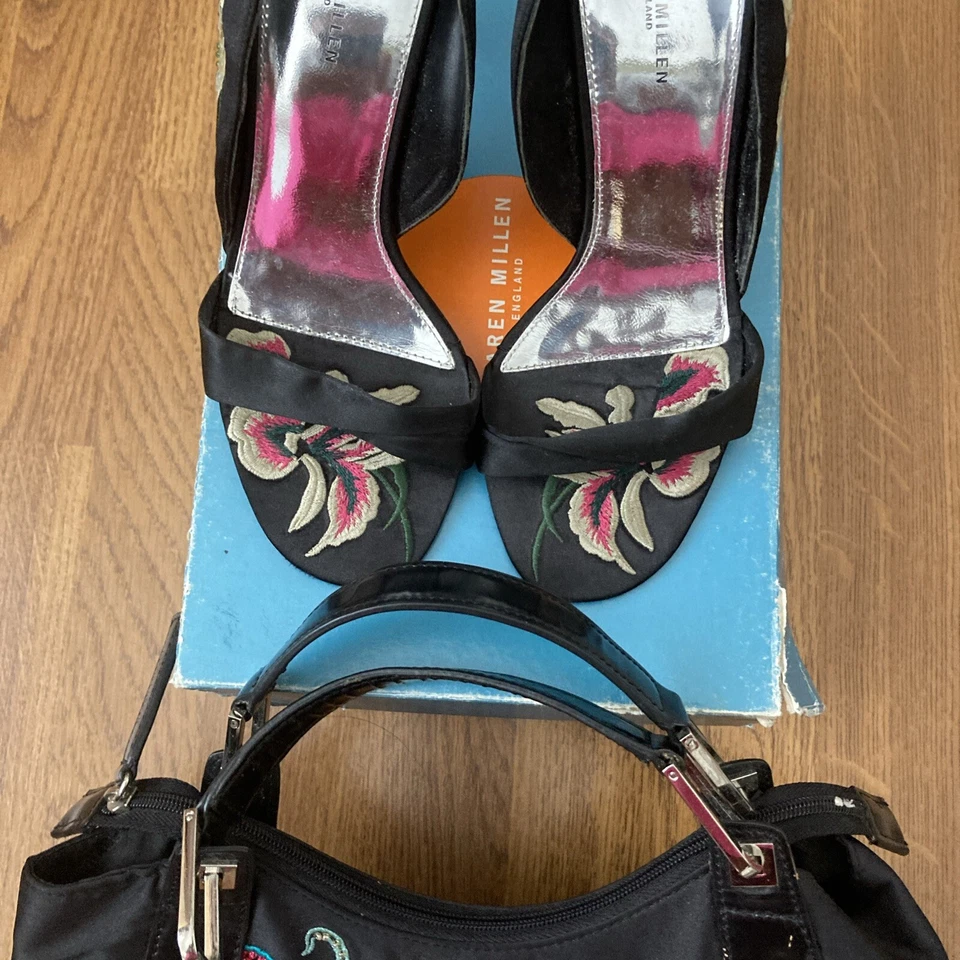Karen Millen shoes with matching bag embroidered detailed shoe and bag set - Image 4 of 4