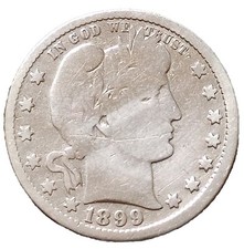 US Quarter 1/4 Dollar 25 Cent 1899 Silver Barber Coin Ag 900 Art. 003-021