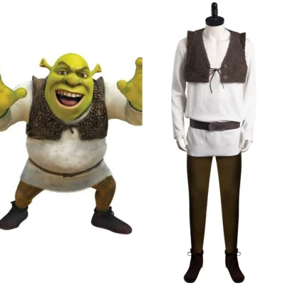 HANDMADE Shrek Green Monster Cosplay Costume Halloween Carnival Party Suit Vest Pants TOP