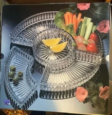 5-piece hors d'oeuvres or chips and dip set, glass, perfect for parties, NIB