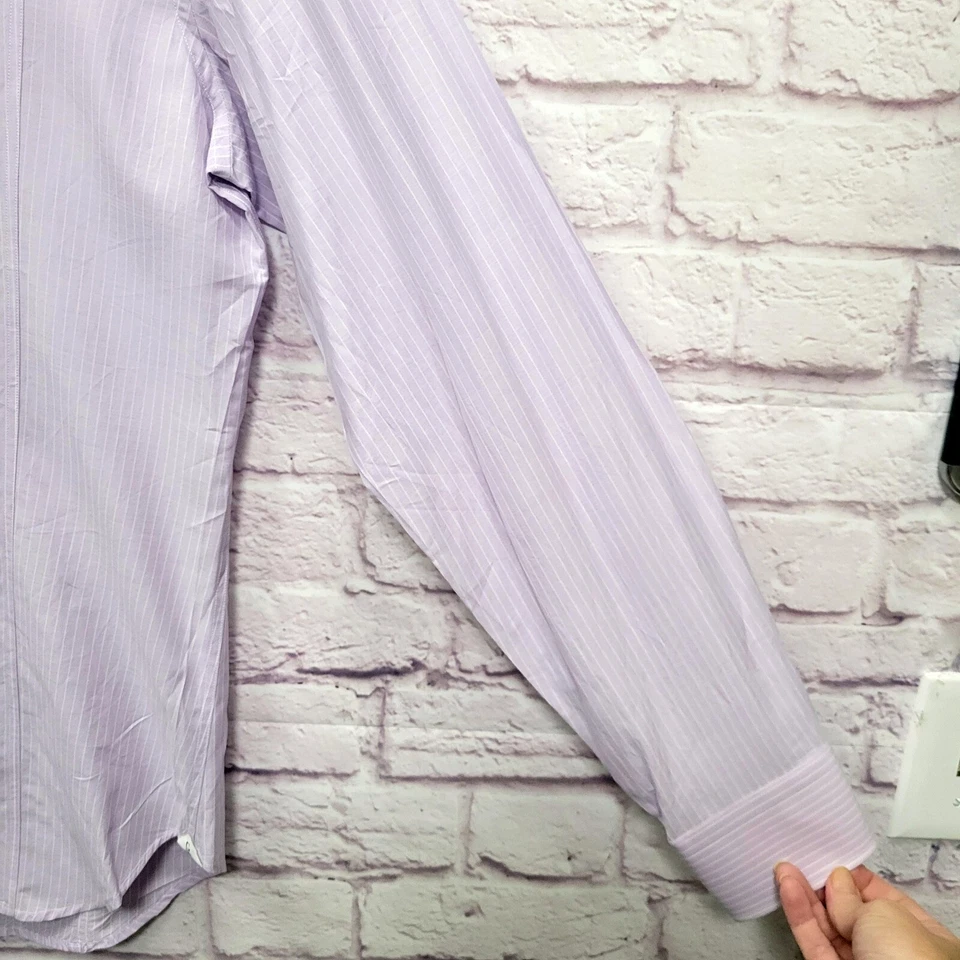 Camisa Ghirardelli Napoli Italiana Botones Talla 41-16 (M-L) Lavanda Rayas Italia Foto 3 de 4