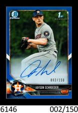 1-2018 BOWMAN CHROME DRAFT BLUE REFRACTOR AUTO JAYSON SCHROEDER ASTROS 002/150