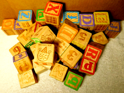 Playskool~Alphabet, Numbers, & Pictures Wooden Building Toy Playing Blocks 2013 - Picture 15 of 20