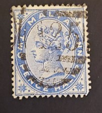 TIMBRE MALTES MALTA 1885 REINE VICTORIA BLEU TWO PENCE HALFPENNY