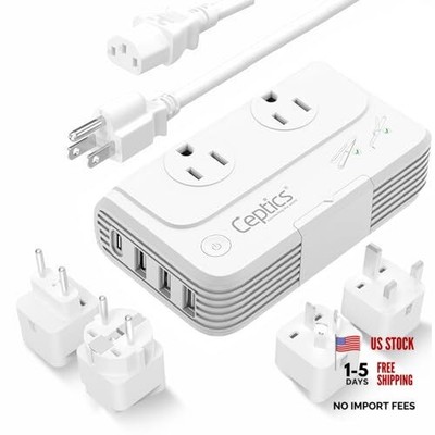200W Voltage Converter   220V to 110V Converter for Curling 200W w/ 4 Plugs